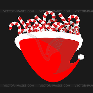 Santa cap and Candy cane. Christmas mint stick. Xma - vector clipart