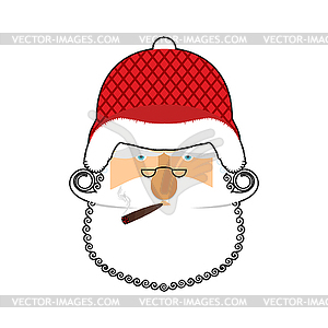 Santa Soldier face. Army Claus head. Christmas - vector image