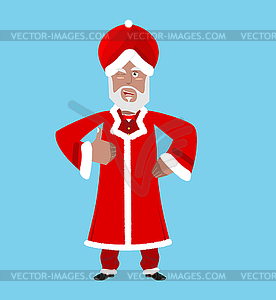 Санта-Индия. Рождество Индийский Клаус. Красный Тюрбан мех - изображение векторного клипарта