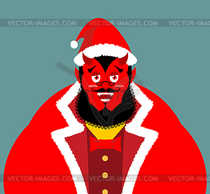 Krampus Satan Santa. Claus red demon with horns. - vector clip art