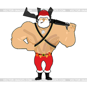 Солдат Санта с боеприпасами. Армия Клауса. Christma - векторное изображение