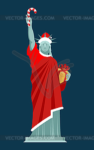 Santa Statue of Liberty. Candy cane and gift box. - vector clipart