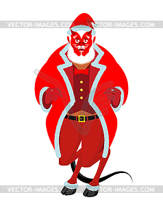 Krampus Satan Santa. Claus red demon with horns. - vector clipart