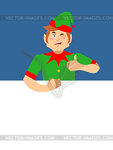 Santa Elf and Blank Space. Place for text. Xmas - vector image