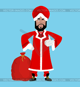 Santa India. Christmas Indian Claus. Red Turban fur - vector clipart