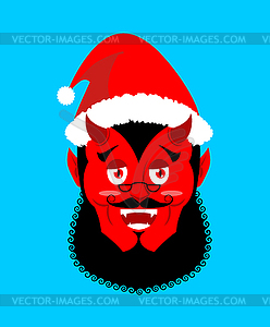 Satan Santa Krampus. Claus red demon with horns. - vector clip art