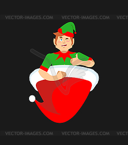 Santa cap and elf. Little Claus assistant. Christma - vector clipart