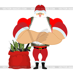 Santa Army with ammunition. Soldier Claus. Christma - vector clip art