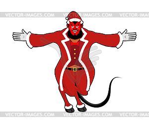 Крампус Сатана Санта. Клаус красный демон с рогами. - векторизованное изображение