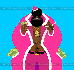 Santa pimp and money. Bad Claus gigolo. Pocket - vector image