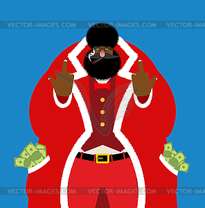Bad Black Santa with cigar shows to fuck. Angry - vector clipart