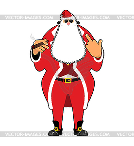 Bad Santa with cigar and fuck. Angry drunk Claus. - vector clip art