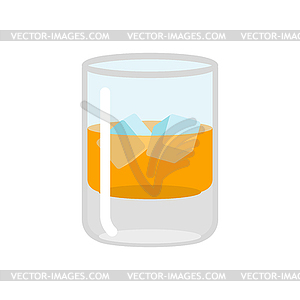 Whiskey and ice. Glass of scotch on rocks. Drink - vector image