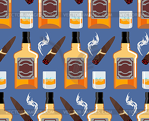 Whiskey with ice seamless pattern. Gentleman - vector clip art