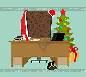 Empty Office Santa. Claus workstation. After work. - vector image