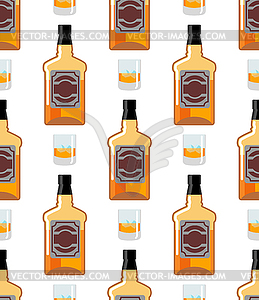 Bottle Scotch seamless pattern. Glass of whiskey an - vector EPS clipart