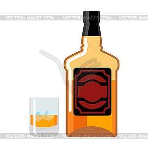 Bottle and Glass of whiskey and ice. flacon - vector clipart