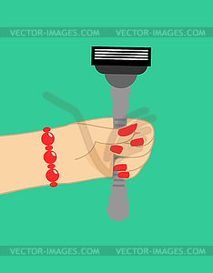 Female hand give razor. February 23. Traditional - vector image