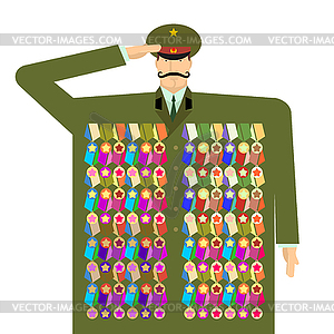 Russian officer and awards and medals. for 23 Febru - royalty-free vector clipart