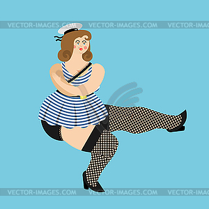 Beautiful girl in sailor uniform dance whit cap - vector clip art