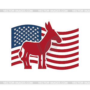 Democrat Donkey and US flag. Political Party America - vector image