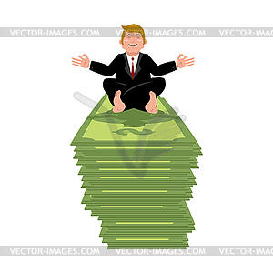 Business yoga and money. Businessman meditating on - vector image