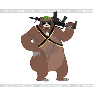 Bear soldiers. Grizzly military. Wild animal with - vector clipart