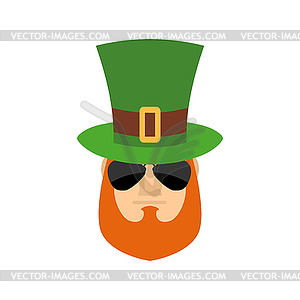 Leprechaun in green hat face. Head with Red beard. - vector image