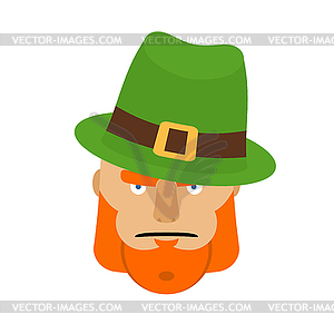 Leprechaun in green hat face. Head with Red beard. - vector image