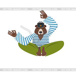 Russian yoga. Yogi Bear. Russia wild animal zen - vector image