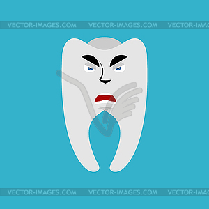 Tooth Angry Emoji. Teeth grumpy emotion - vector clip art