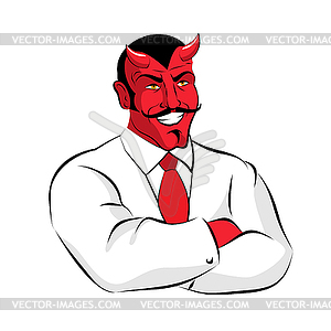 Satan boss. Devil businessman in white suit. Red - royalty-free vector image