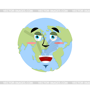 Earth happy Emoji. Planet merry emotion - vector image