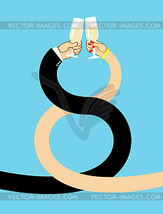 March 8 symbol. Male and female hand to drink - royalty-free vector image