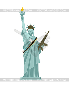 Statue of Liberty Military helmet and weapon. USA - vector image