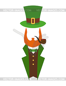 Leprechaun in green hat face. Head with Red beard. - color vector clipart