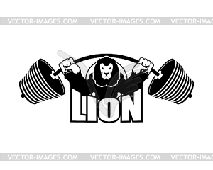 Сильный лев эмблема. Лео и гантель логотип для гимнастики А.Н. - изображение векторного клипарта