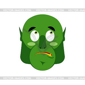 Ogre surprised Emoji. Goblin astonished emotion . - vector image