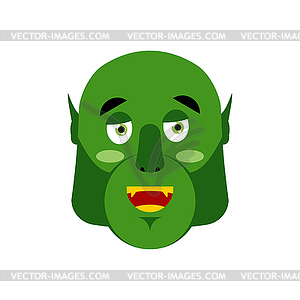 Ogre happy Emoji. Goblin merry emotion . Green - vector clipart