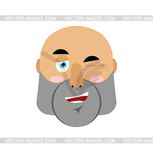 Brutal Man winks Emoji. Men face happy emotion - vector image