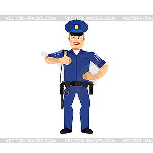 Police officer winks. Policeman thumbs up cheerful - vector image