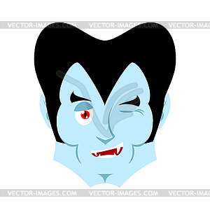 Dracula winking Emoji. Vampire happy emotion face - vector clipart