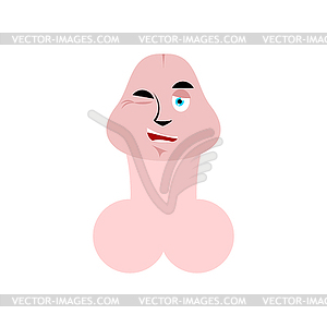 Penis winking Emoji. dick emotion happy - vector clip art