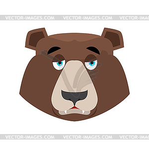 Bear sad Emoji. grizzly melancholy emotion. face - vector image
