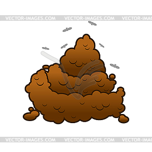 Poop and flies. Shit . Turd - vector clipart