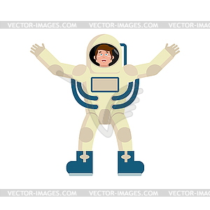 Astronaut happy Emoji. Cosmonaut merry emotion - vector image