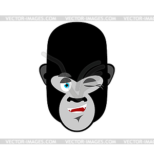 Gorilla winks Emoji. Monkey happy emotion - vector image