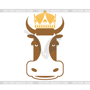 Royal beef. Cow in crown. Sign for meat production - vector image