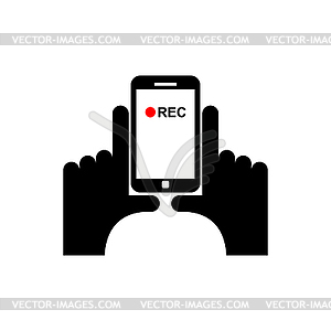 Вертикальная видео знак. Рука и смартфон Запись - изображение в формате EPS