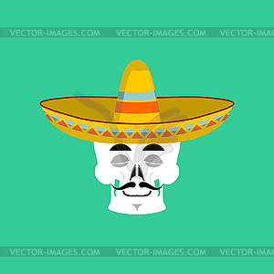 Skull in sombrero sleeping Emoji. Mexican skeleton - color vector clipart